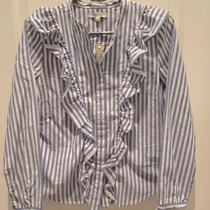 Madewell Striped Ruffle Front Blouse